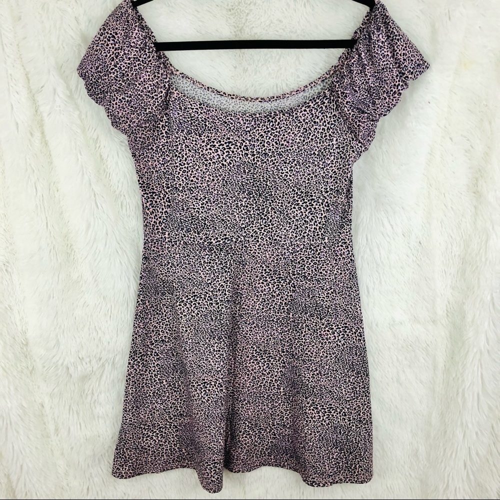 Wild Fable purple pink leopard print dress womens size medium and large rouched - Picture 7 of 7